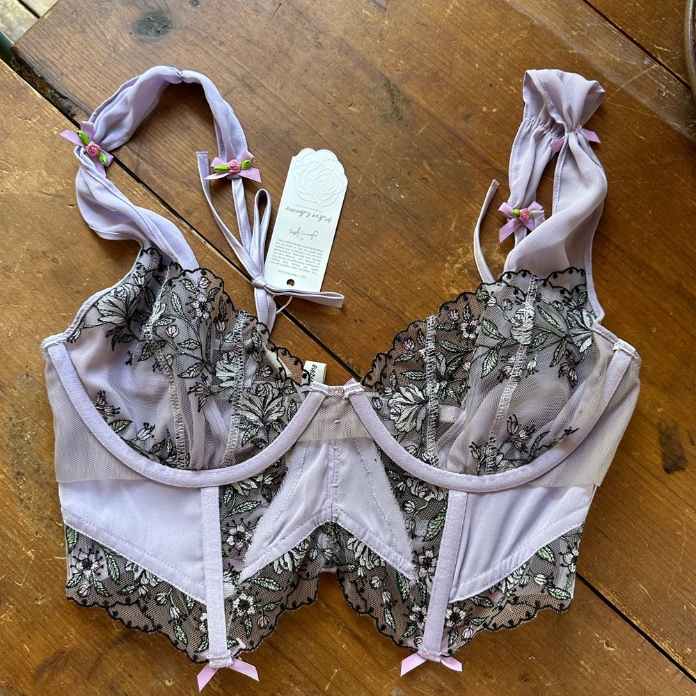 For Love And Lemons Lilac Floral Lace Bra